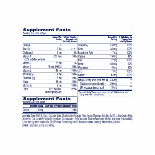 One A Day® Prenatal Advanced Prenatal Multivitamin Softgels & Prenatal Choline Tablets Perspective: back