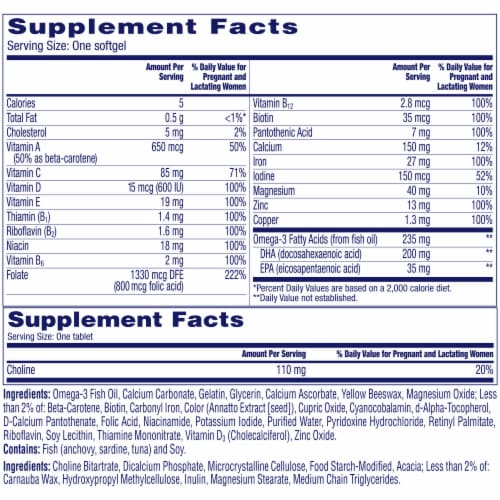 One A Day® Women’s Prenatal with Choline Softgels & Tablets Perspective: back