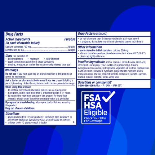 Alka-Seltzer® Heartburn+Gas ReliefChews® Tropical Fruit Chewable Antacid Tablets Perspective: back