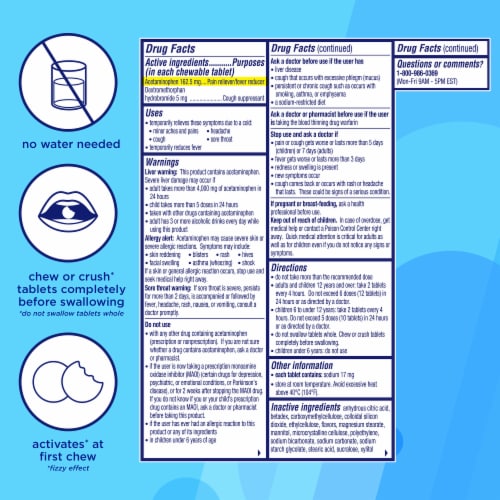 Alka-Seltzer Plus® Cough & Sore Throat Raspberry Flavored Fizzy Chews Perspective: back