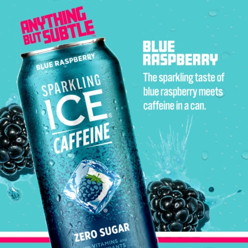 Sparkling Ice® Caffeinated Blue Raspberry Flavored Sparkling Water Can Perspective: back