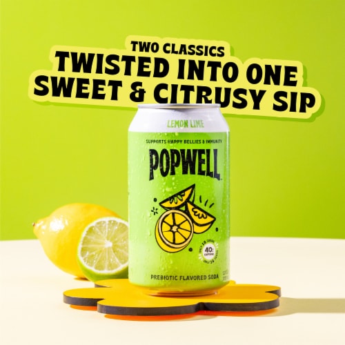 Popwell Lemon Lime Caffeinated Soda 12oz Can Perspective: back