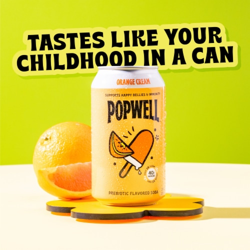 Popwell Orange Cream Caffeinated Soda 12oz Can Perspective: back