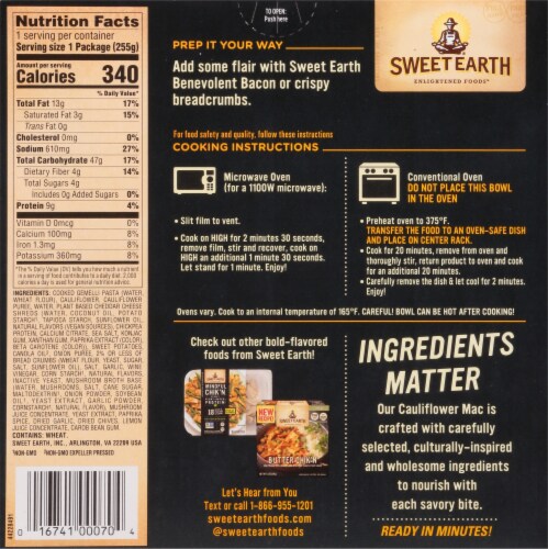 Sweet Earth Vegan Cauliflower Mac Frozen Meal Perspective: back