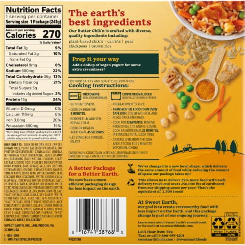 Sweet Earth Vegan Butter Chik'n Bowl Frozen Meal Perspective: back