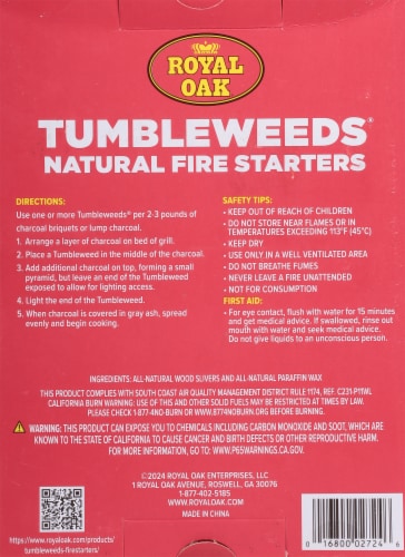 Royal Oak Tumbleweeds Natural Fire Starters Perspective: back