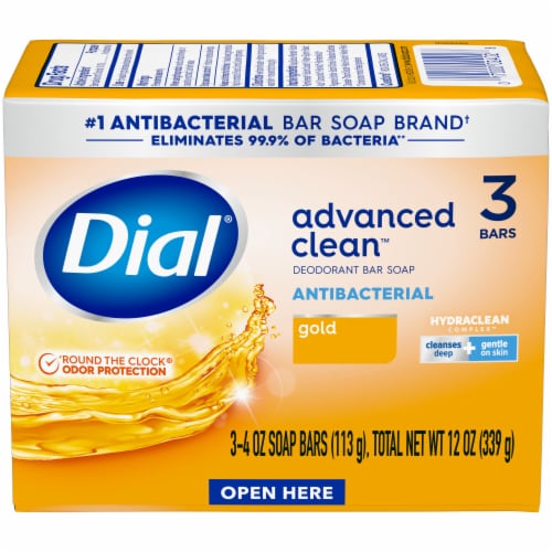 Dial® Advanced Clean™ Bar Soap Gold Antibacterial Dermatologist Tested Cleansing Perspective: back