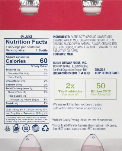 Lifeway Cherry Organic Probiotic Low Fat Kefir Drinks Perspective: back