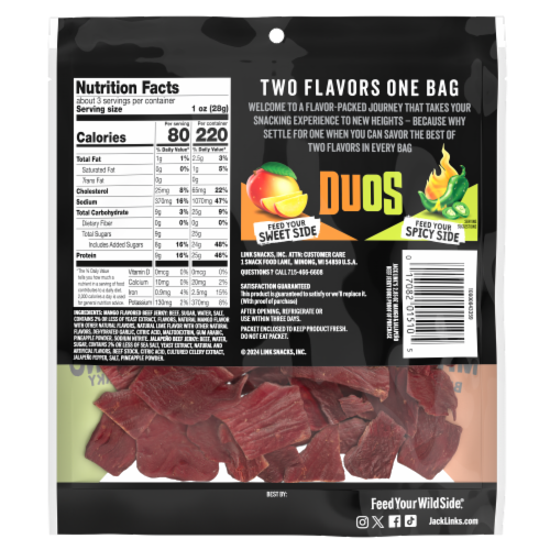 Jack Link's Duos Jalapeno and Mango Beef Jerky Perspective: back