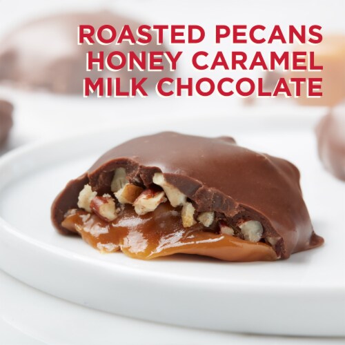 PANGBURN'S OF TEXAS Millionaires Milk Chocolate Covered Pecans and Honey Caramel Jumbo Gift Box Perspective: back