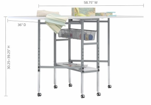 SD Studio Designs Cutting Table with Sewing Board Grid, Guides Top & Storage - Silver/White Perspective: back