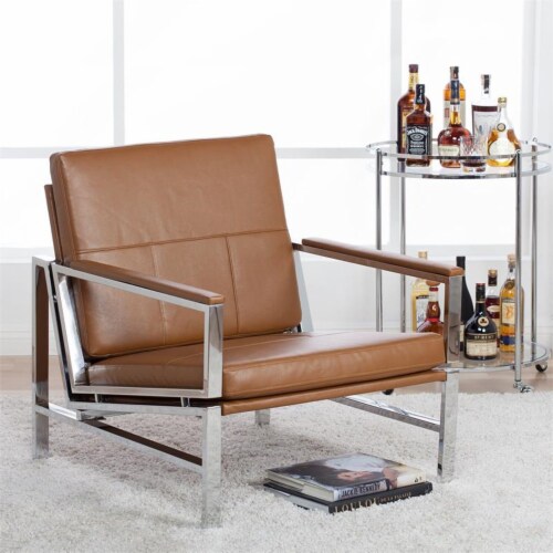Studio Designs Home Atlas Leather and Metal Accent Chair in Caramel/Chrome Perspective: back