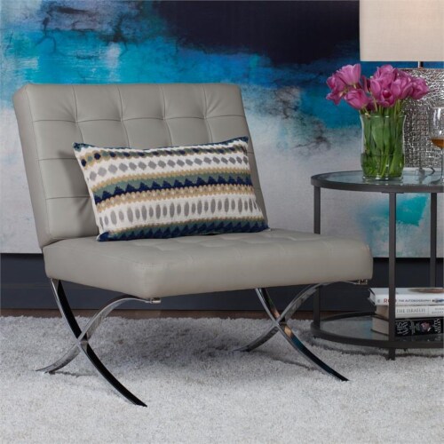 Studio Designs Home Atrium Leather and Metal Accent Chair in Off White Mushroom 1 Mariano s