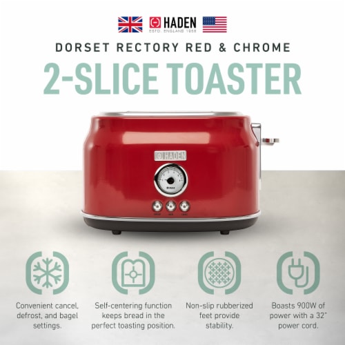 Haden Dorset Stainless Steel 2-Slice Toaster - Red Perspective: back