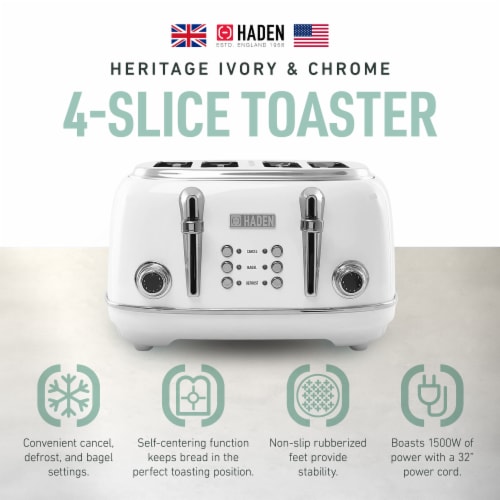 Haden Heritage 4-Slice Wide Slot Toaster - Ivory White Perspective: back