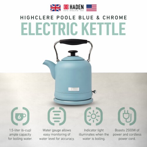 Haden Highclere Stainless Steel Cordless Electric Kettle - Poole Blue Perspective: back