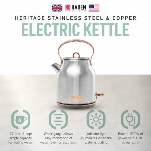 Haden Heritage 1.7L Stainless Steel Body Retro Electric Kettle, Steel