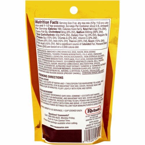 Mahatma Chicken Seasonings & Long Grain Rice Perspective: back