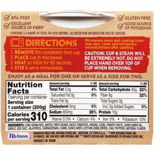 Minute™ Southwest Pinto Beans with White Rice & Vegetables Perspective: back