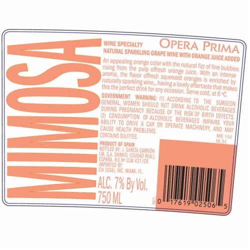 Opera Prima Mimosa Sparkling Ready-to-Drink Cocktail Perspective: back