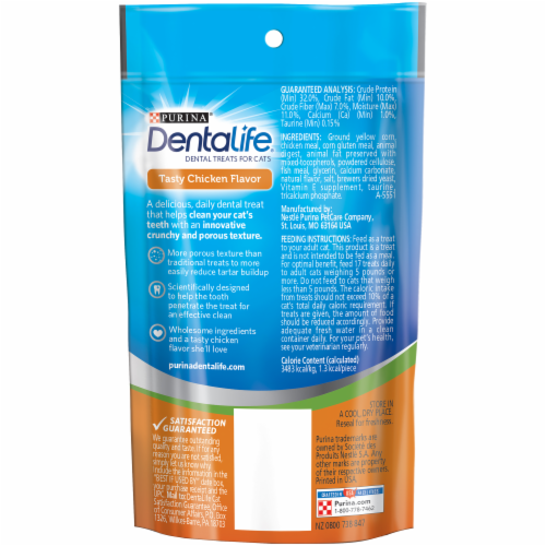 Purina® DentaLife® Tasty Chicken Flavor Dental Crunchy Cat Treats Perspective: back