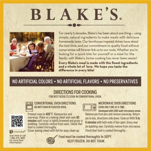 Blake's All-Natural Turkey Pot Pie With Garden Vegetables Frozen Meal Perspective: back