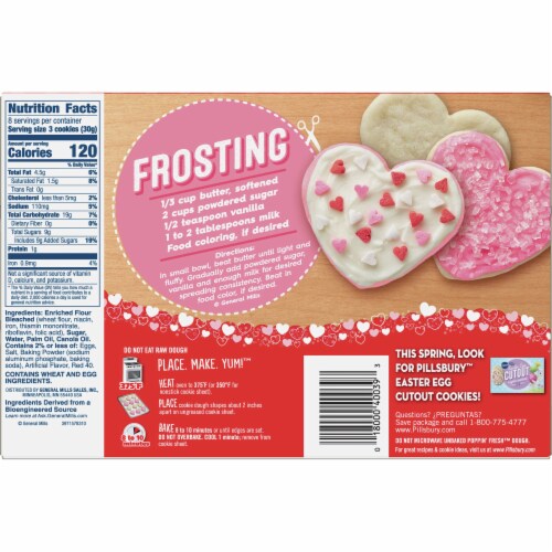 Pillsbury Ready to Bake Heart Shaped Cut Out Sugar Cookie Dough Perspective: back