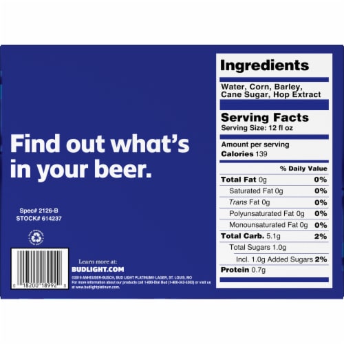 Bud Light Platinum Beer Perspective: back