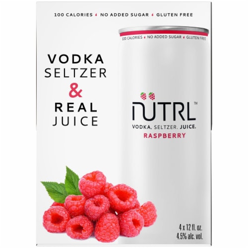 Nutrl Raspberry Vodka Seltzer Juice Can 4 pack / 12 fl oz Perspective: back