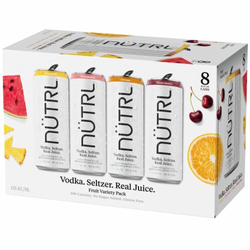 NUTRL Vodka Hard Seltzer, Real Fruit Juice Variety Perspective: back