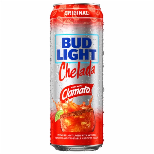 Bud Light Chelada Made With Clamato Beer Can Perspective: back
