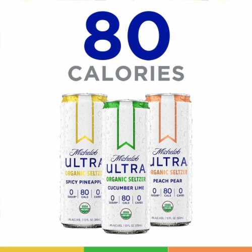 Michelob Ultra Spicy Pineapple Cucumber Lime & Peach Pear Organic Seltzer Variety Pack Perspective: back