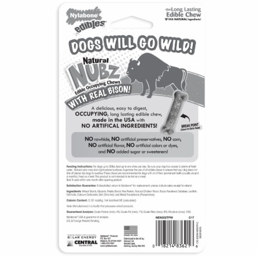 Nylabone Edibles Natural Nubz Wild Bison Flavor Dog Chews Perspective: back