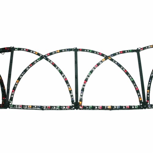 Hofert 7' Green Pathway Fence with Multicolored Christmas Lights Outdoor Decoration Perspective: back