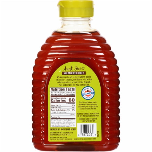 Aunt Sue's Raw & Unfiltered Pure Wildflower Honey Perspective: back