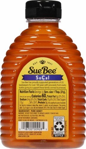 Sue Bee® SoCal Raw & Unfiltered Wildflower Pure Honey Perspective: back