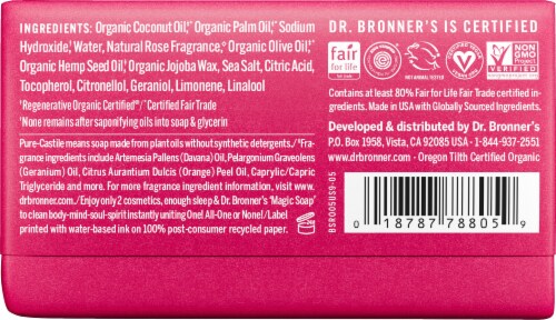 Dr. Bronner's Rose Castille Bar Soap Perspective: back