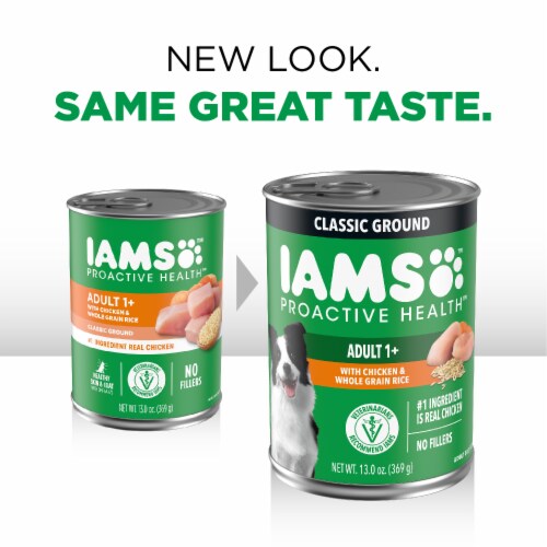 Iams Proactive Health Adult Canned Wet Dog Food Classic Ground with Chicken and Whole Grain Rice Perspective: back