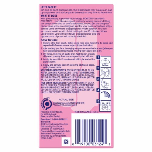 Biore Nose + Face Deep Cleansing Pore Strips Combo Pack Perspective: back