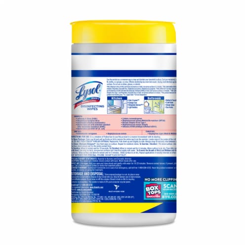 Lysol Disinfectant Multi-Surface and Antibacterial Lemon and Lime Blossom Cleaning Wipes Perspective: back
