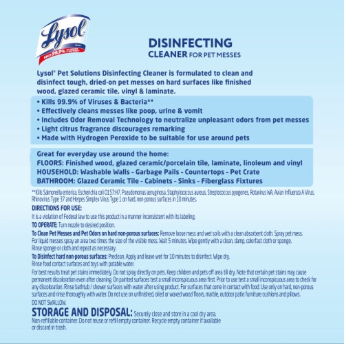 Lysol Pet Solutions All Purpose Cleaner Spray, Disinfecting Spray, Citrus Blossom Perspective: back