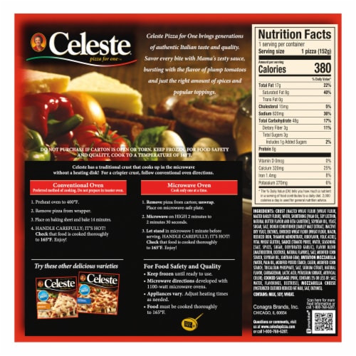 Celeste Sausage Pizza For One Individual Microwavable Frozen Pizza Perspective: back