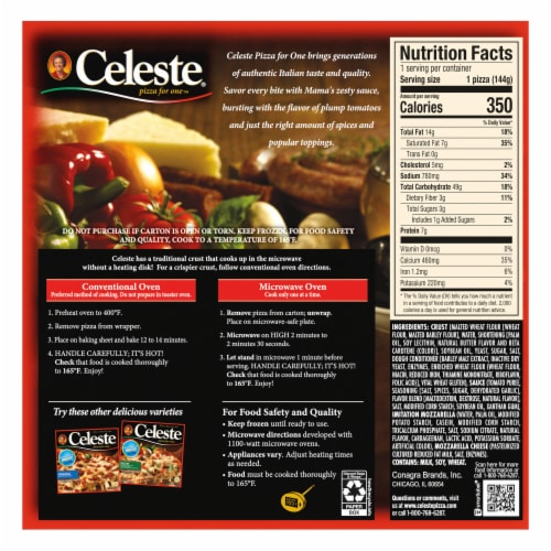 Celeste Original Cheese Pizza For One Individual Microwavable Frozen Pizza Perspective: back
