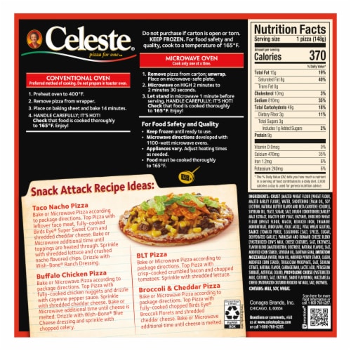 Celeste Original 4 Cheese Pizza For One Individual Microwavable Frozen Pizza Perspective: back
