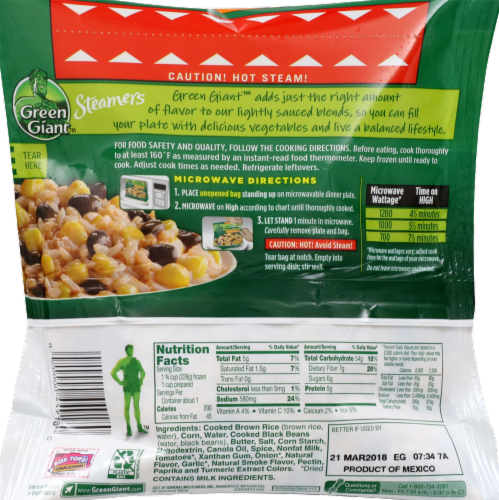 Green Giant Steamers Corn & Black Beans with Brown Rice - Lighly Sauced Perspective: back