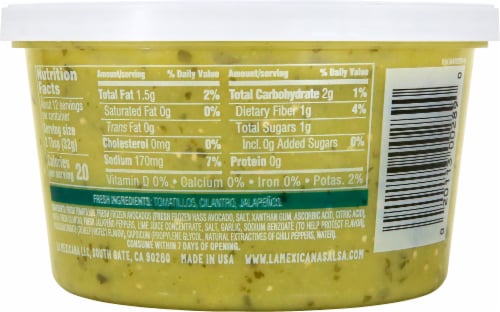 La Mexicana Fresh Medium Avocado Salsa Perspective: back