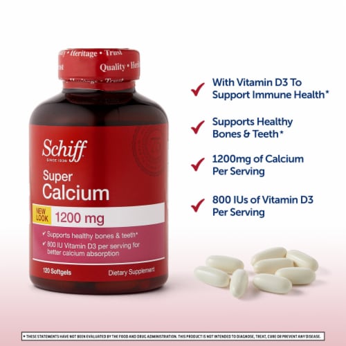 Schiff Calcium and Vitamin D3 Bone & Teeth Support Supplement Softgels 1200mg Perspective: back