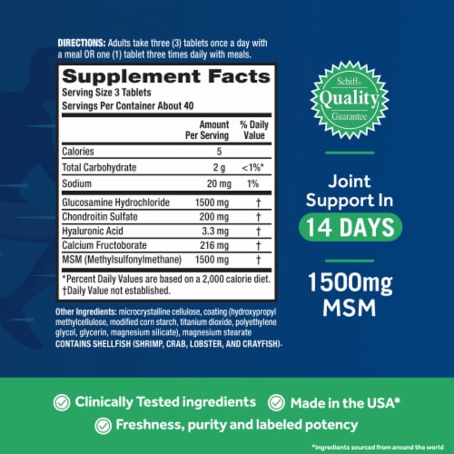 Move Free Joint Health Advanced Plus MSM Tablets Perspective: back