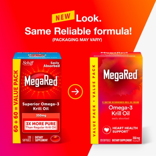 MegaRed Superior Krill Oil Omega 3 Heart Health Supplement Softgels 350mg Perspective: back