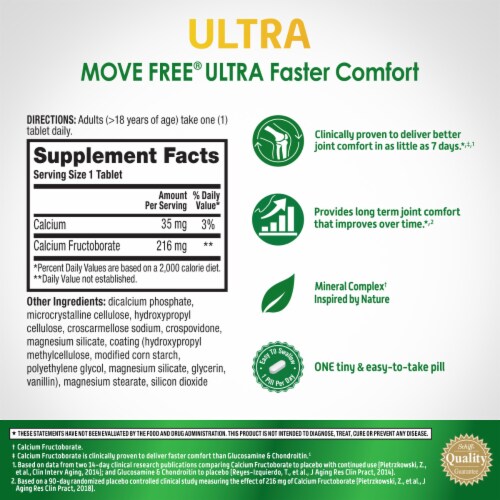 Move Free Ultra Faster Comfort Joint Health Supplement with Calcium Fructoborate Tablets Perspective: back